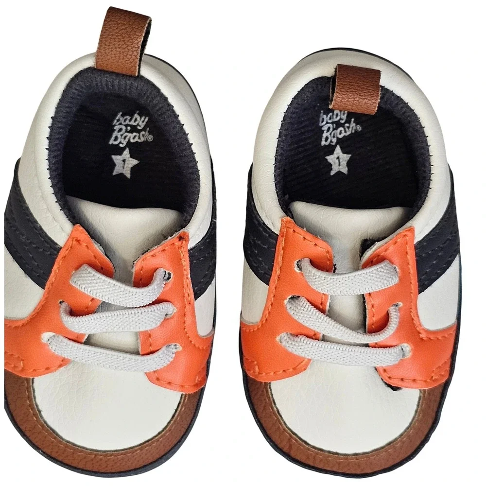 Baby Bgosh Infant Sneakers White Orange Navy Blue Soft Sole Size 1 Boy Girl